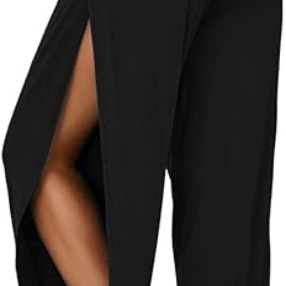 Ladies pants with high slit harem style legs. 100% rayon, black size XL.